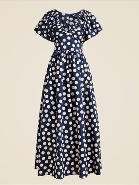 J. Crew Collection Cecily Dress in Polka Dot Print Navy and White